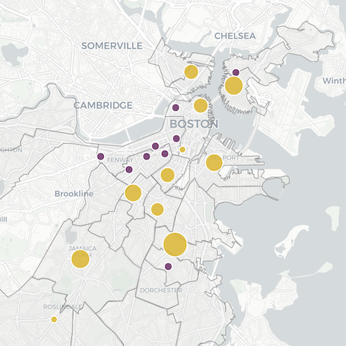 Interactive map visualization of municipal and private gymnasiums across Boston's wards, 1909–1922
