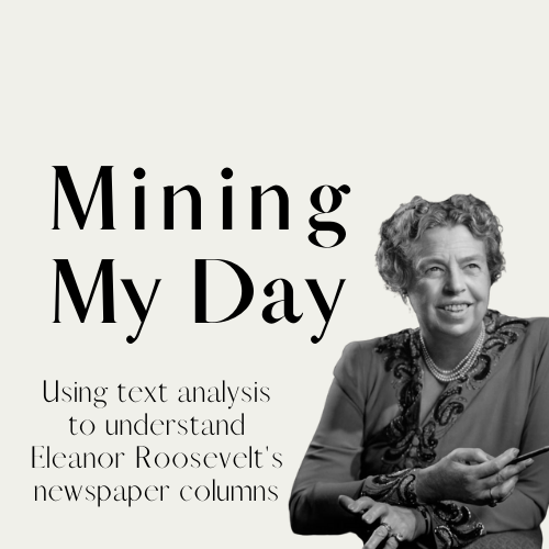 Screenshot of the Mining My Day text-analysis application visualizing Eleanor Roosevelt's My Day newspaper columns